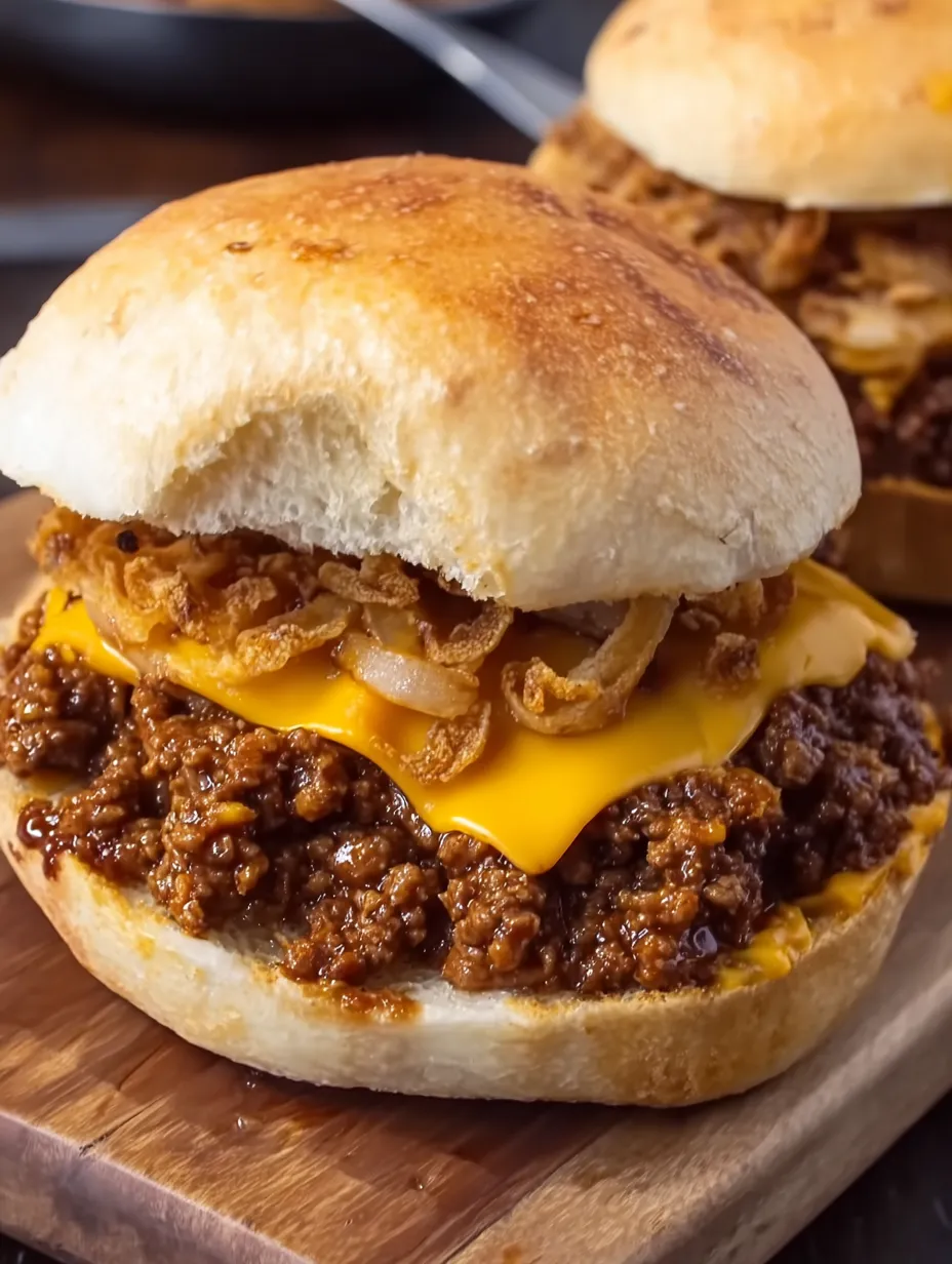 A sloppy joe sandwich with onions.