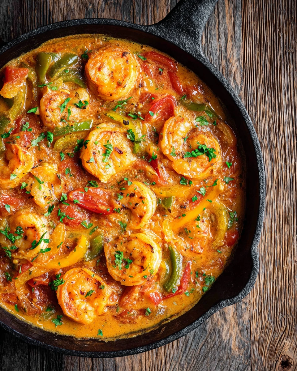 A close up of a delicious Mediterranean Shrimp Recipe with Bell Peppers.