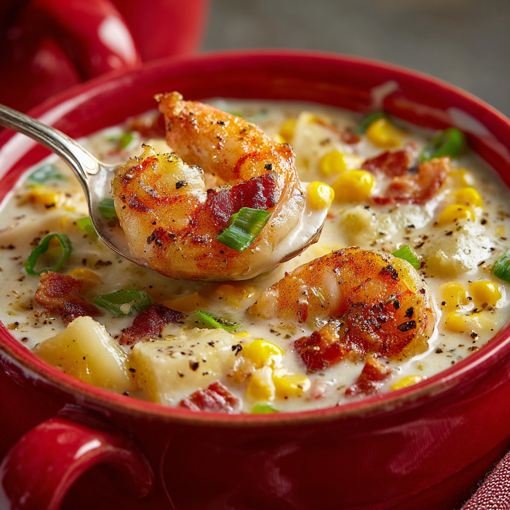 A bowl of shrimp corn chowder.