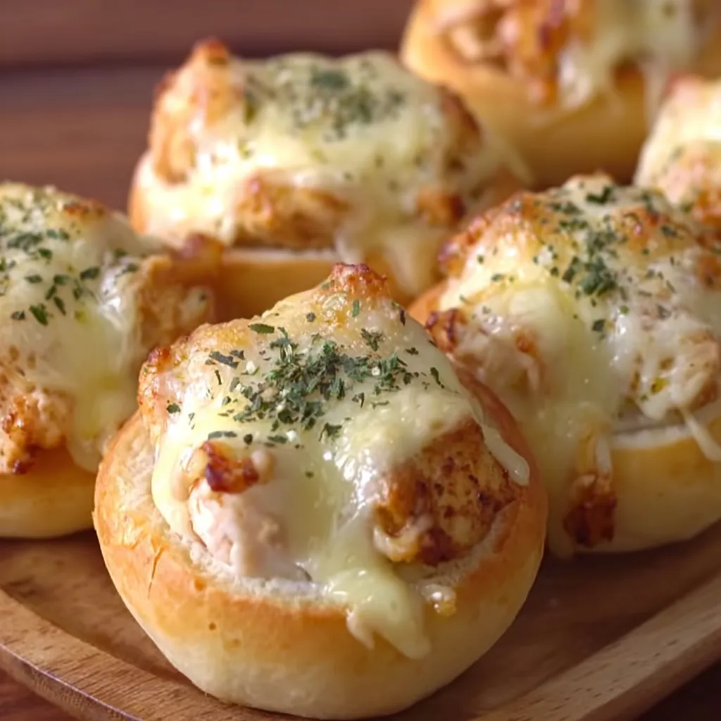 A plate of cheesy chicken buns.