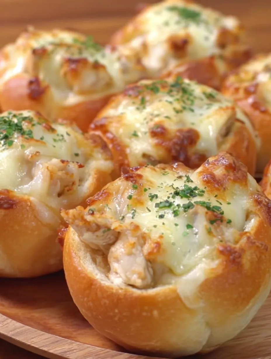 A plate of cheesy chicken buns.
