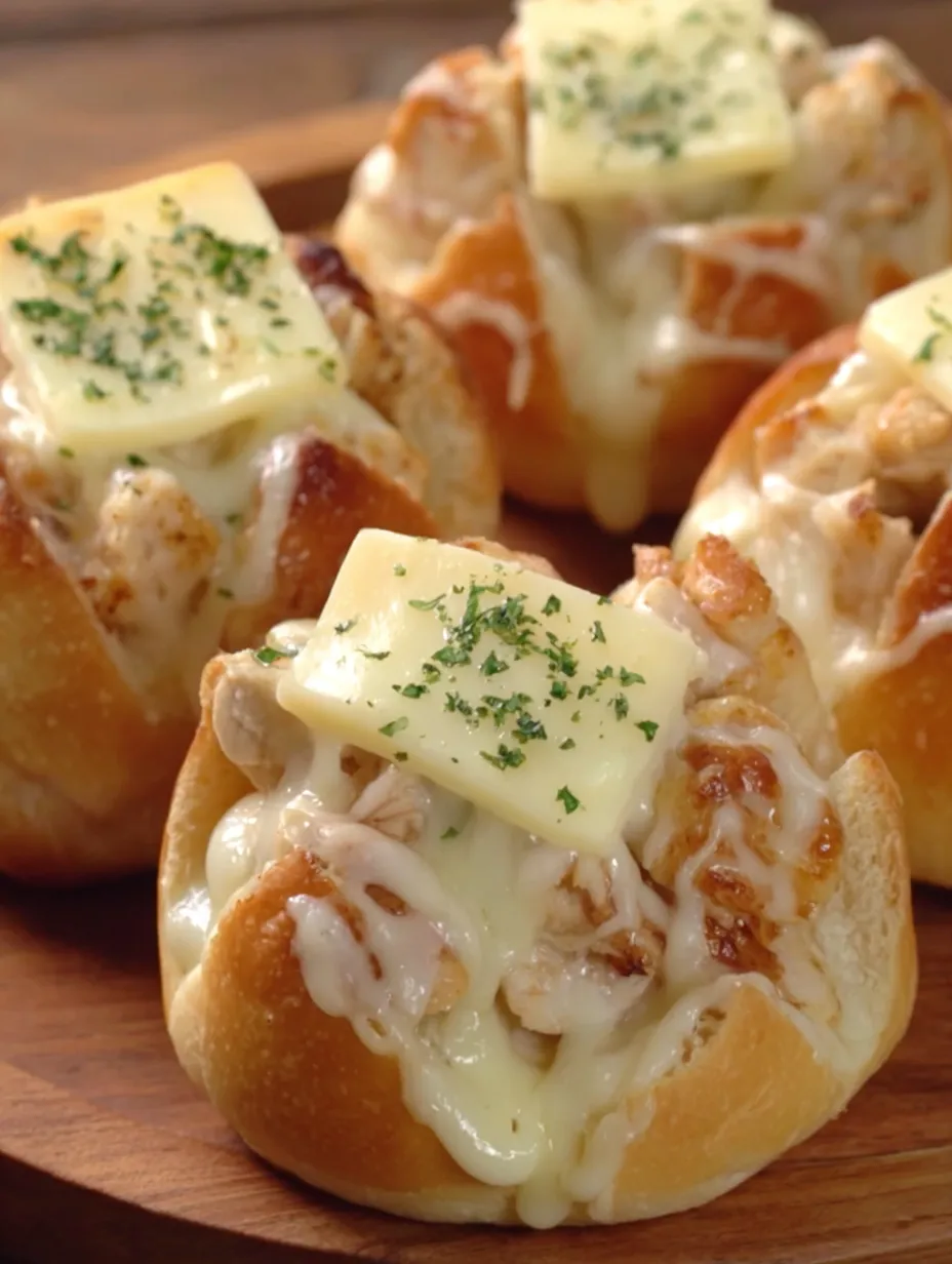 A plate of cheesy chicken buns.