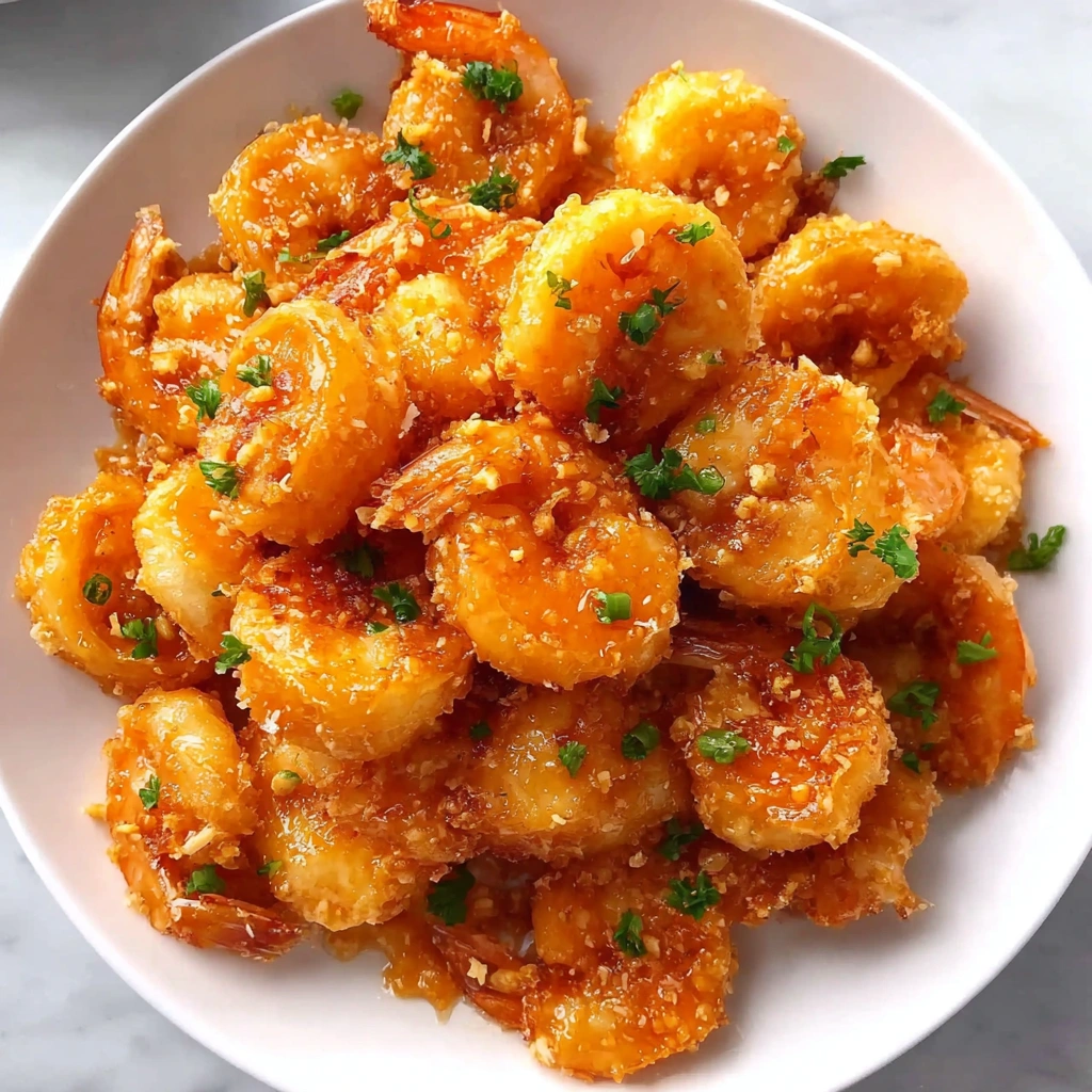 A white plate with a bowl of crispy bang bang shrimp.