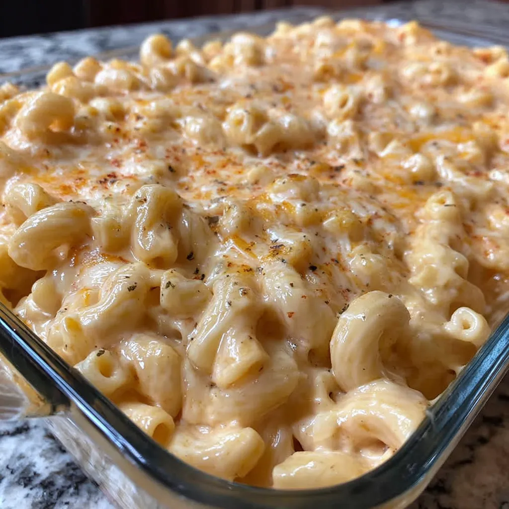A dish of creamy smoked macaroni and cheese.