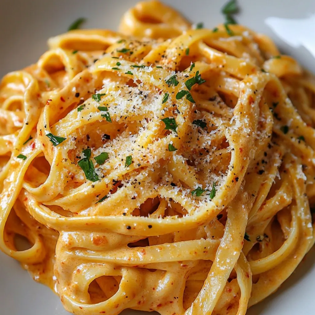 A plate of creamy gochujang pasta.