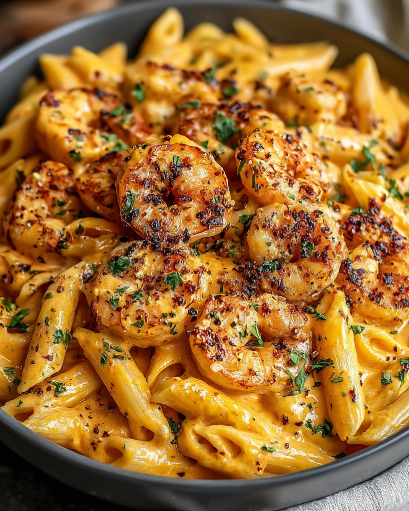 A bowl of Creamy Cajun Shrimp Pasta.