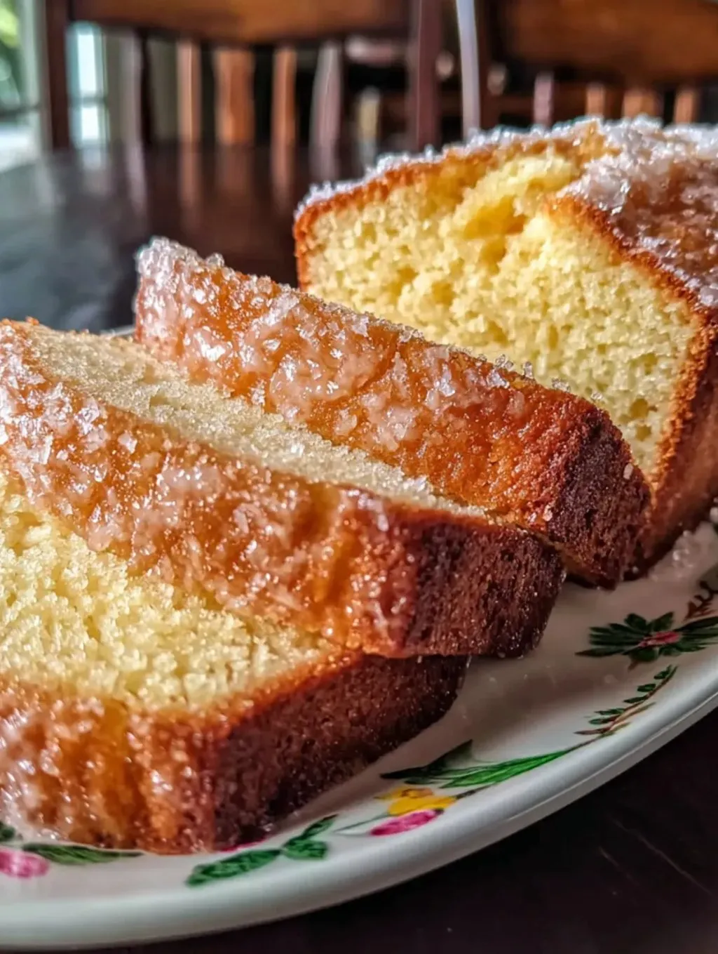 A slice of spiced apple cider donut loaf.