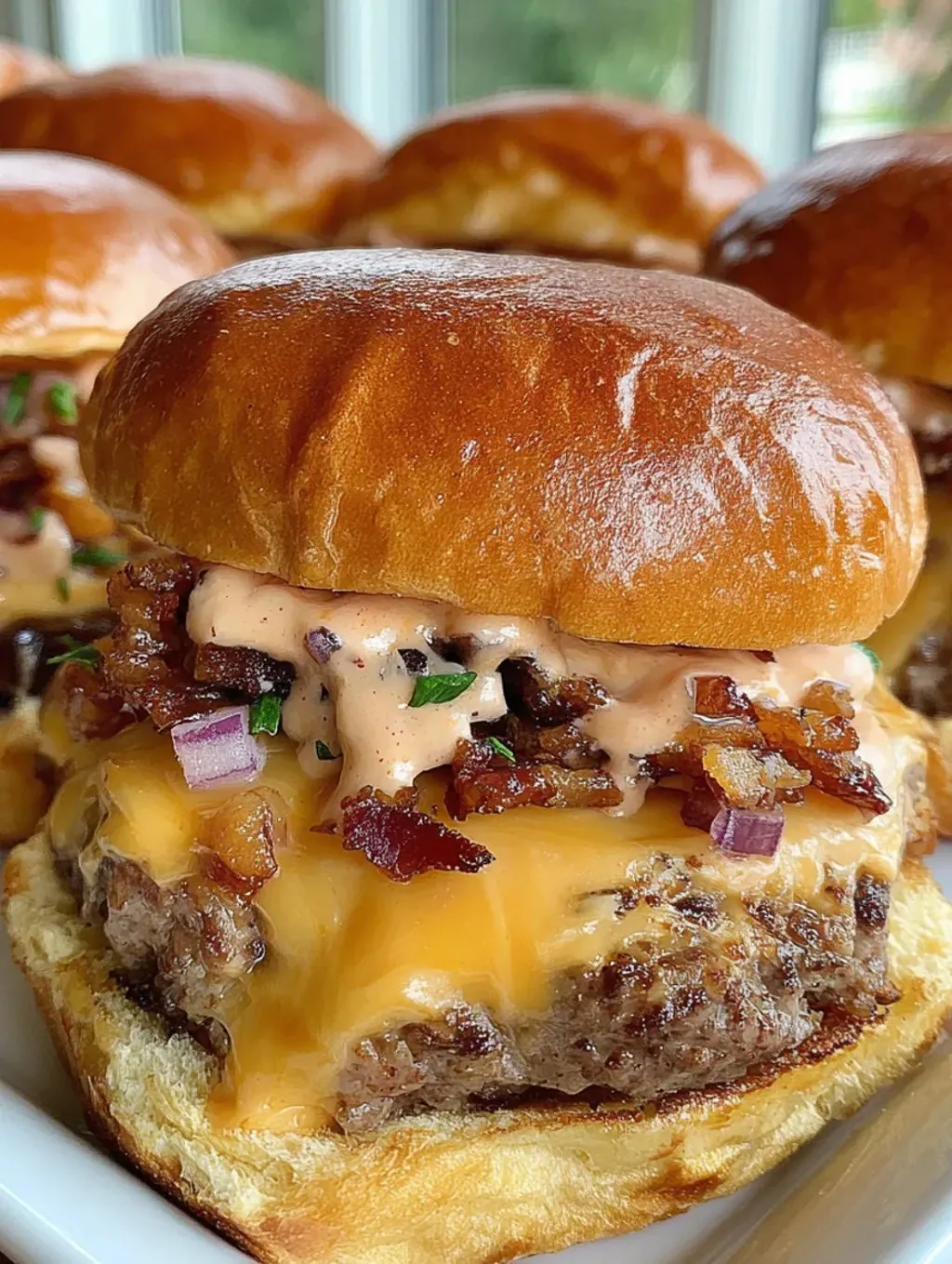 A burger with cheese and bacon on top.
