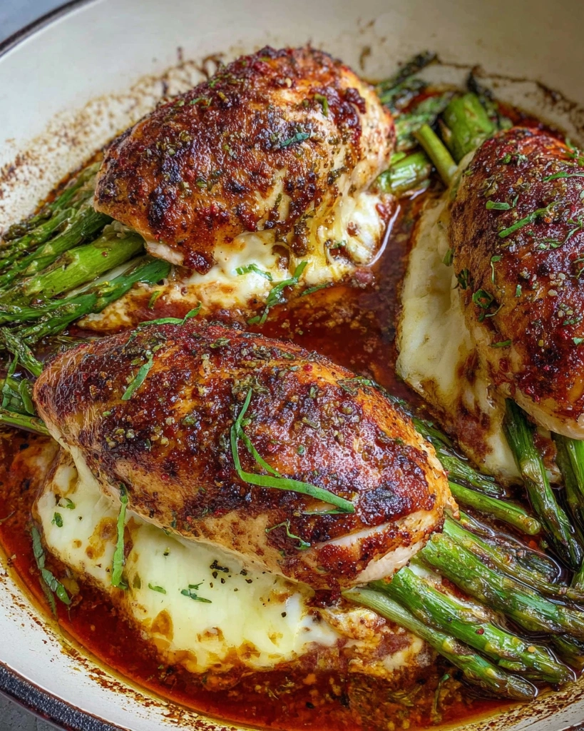 Asparagus stuffed chicken breast.