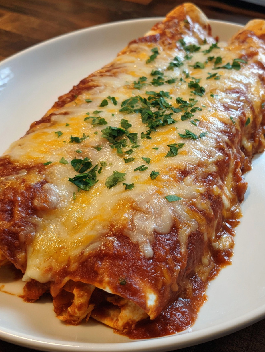 A plate of red chicken enchiladas.