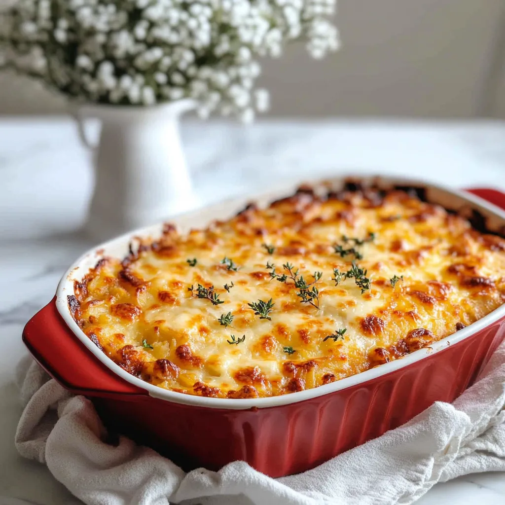 A red casserole dish with a white flower vase in front of it.