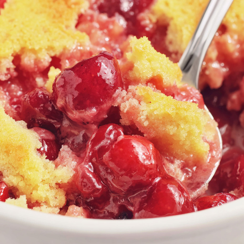 A bowl of 7Up Cherry Dump Cake.