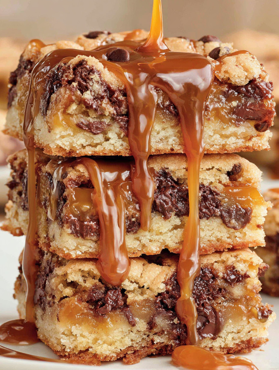 Chocolate chip caramel butter bars.