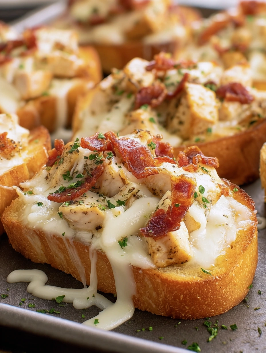 A slice of chicken Alfredo garlic Texas toast.