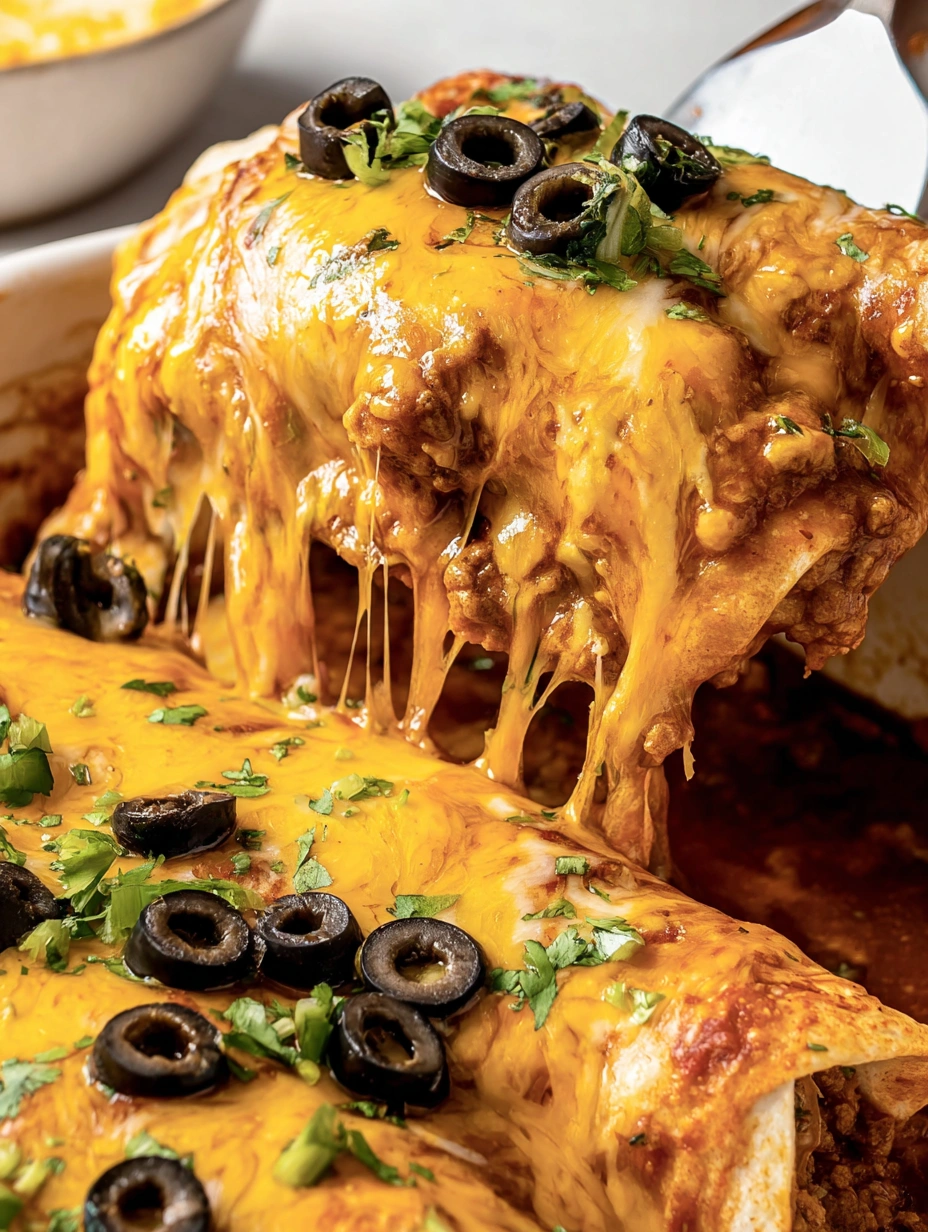 A close up of a delicious baked enchirito.