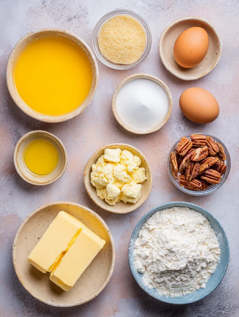 A variety of ingredients for mini pecan pies.