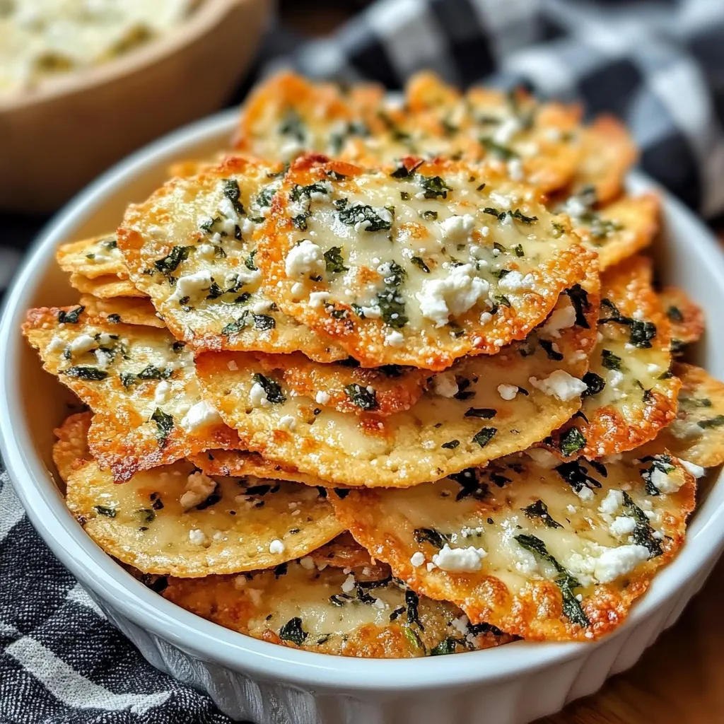 A bowl of cheese and spinach chips.