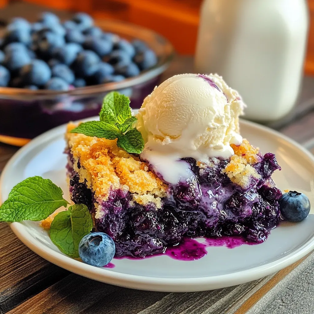 A blueberry pie with a scoop of ice cream on top.