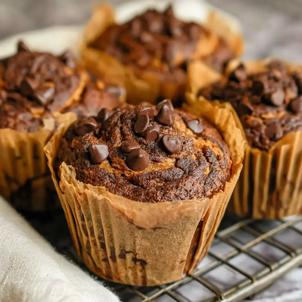 A plate of chocolate peanut butter muffins.