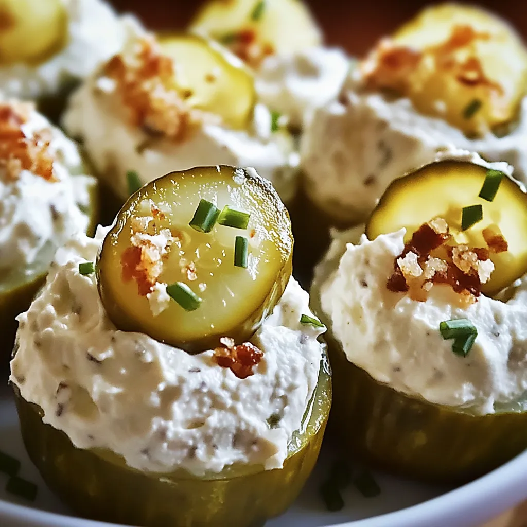 A plate of food with pickles and cream cheese.