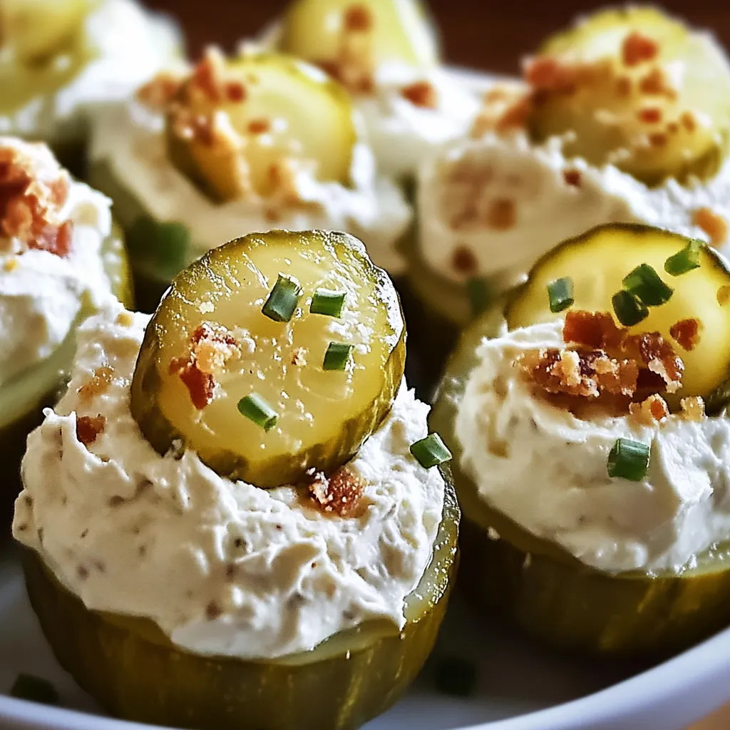 A plate of food with pickles and cream cheese.