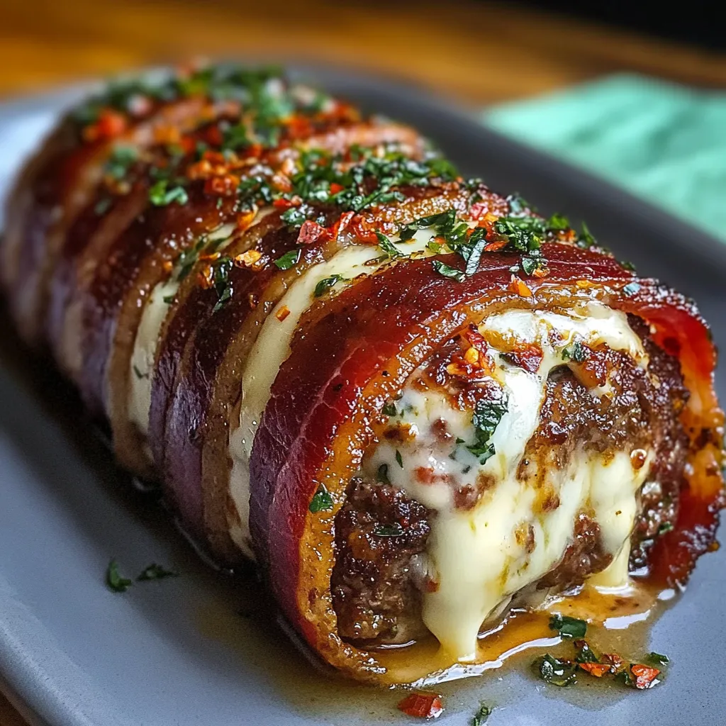 A delicious looking burger with bacon wrapped around it.