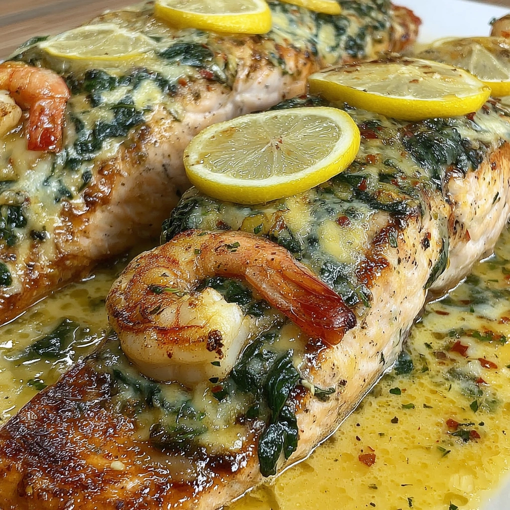 A plate of honey glazed stuffed salmon.