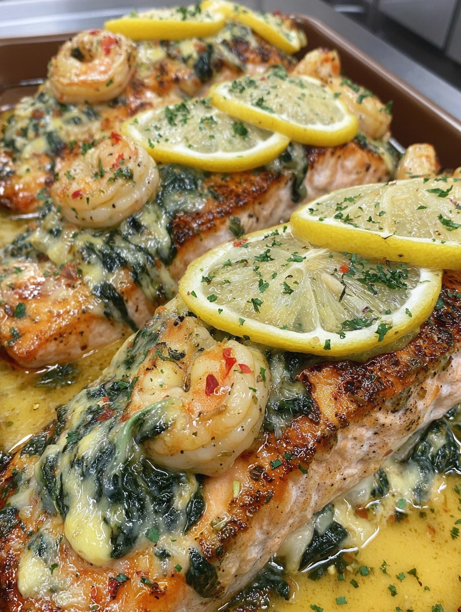 A dish of honey glazed stuffed salmon.