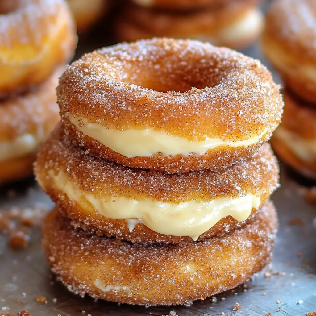 A stack of donuts with frosting.