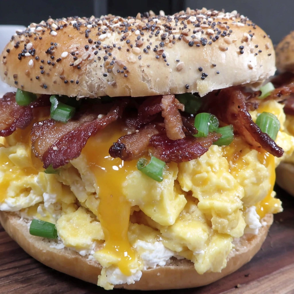 A breakfast sandwich with bacon, egg, and cheese.