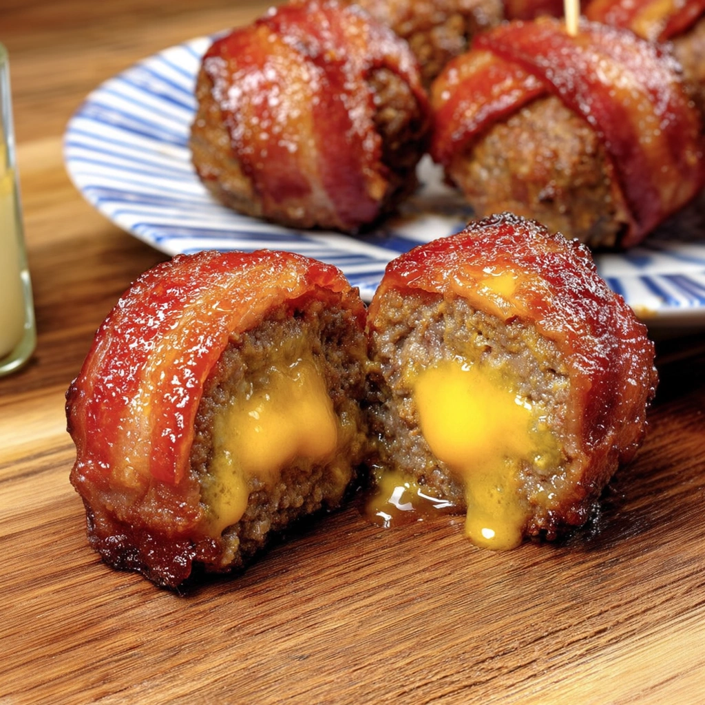 Bacon cheeseburger bombs on a plate.