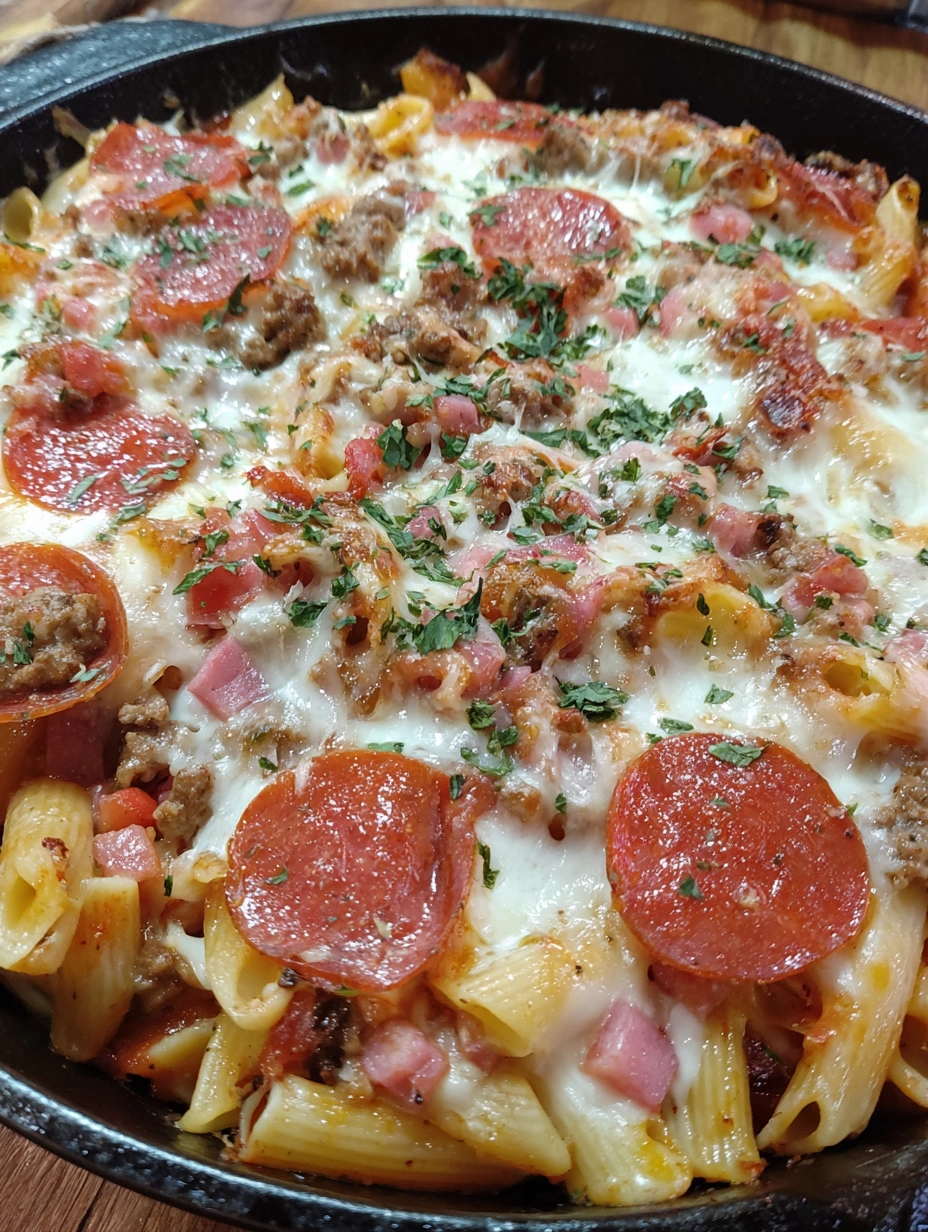 A delicious pizza pasta bake.