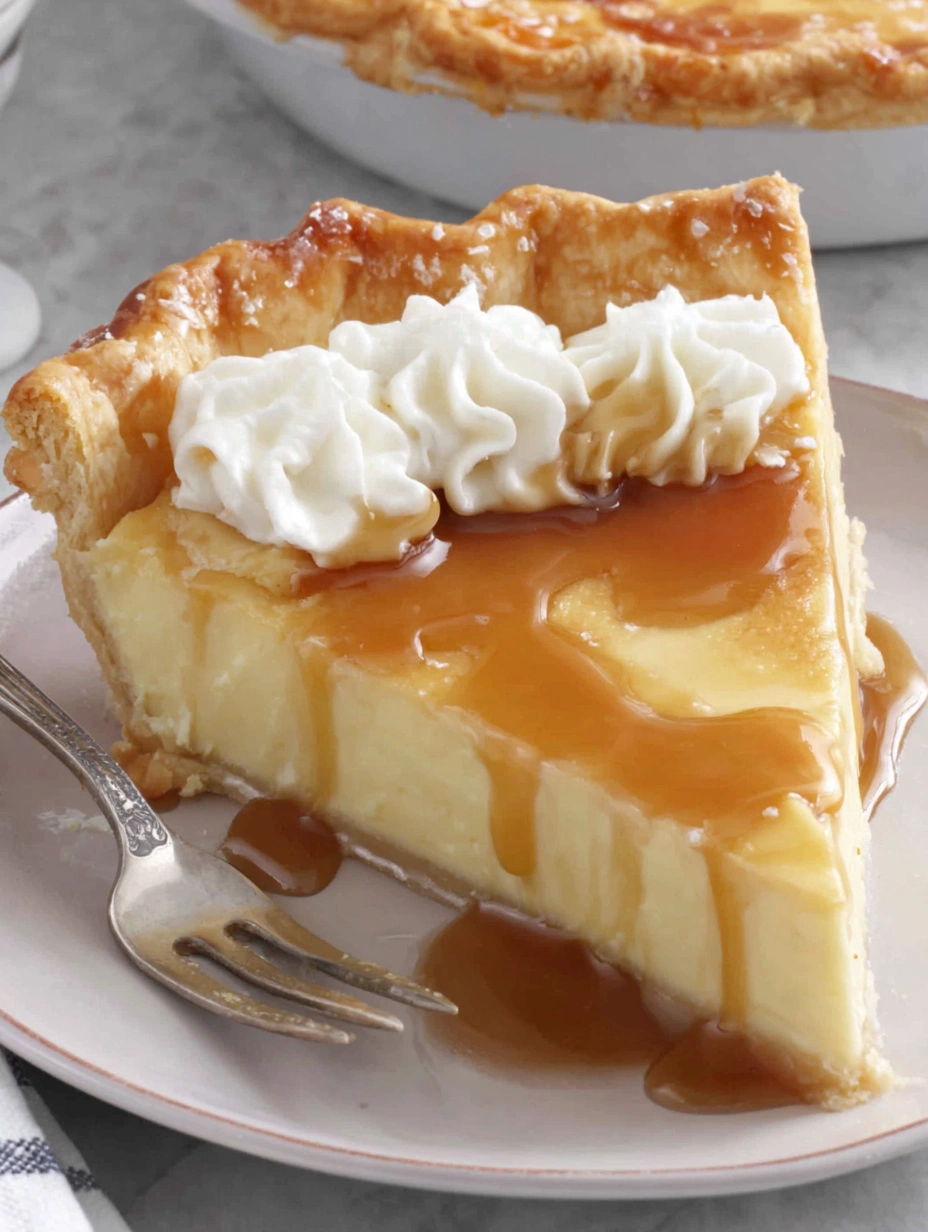 A slice of honey pie on a plate.