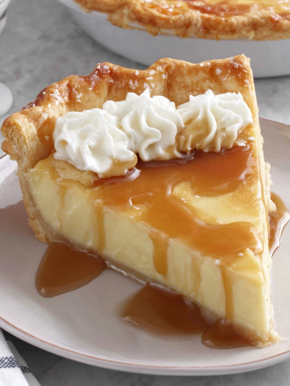 A slice of honey pie on a plate.