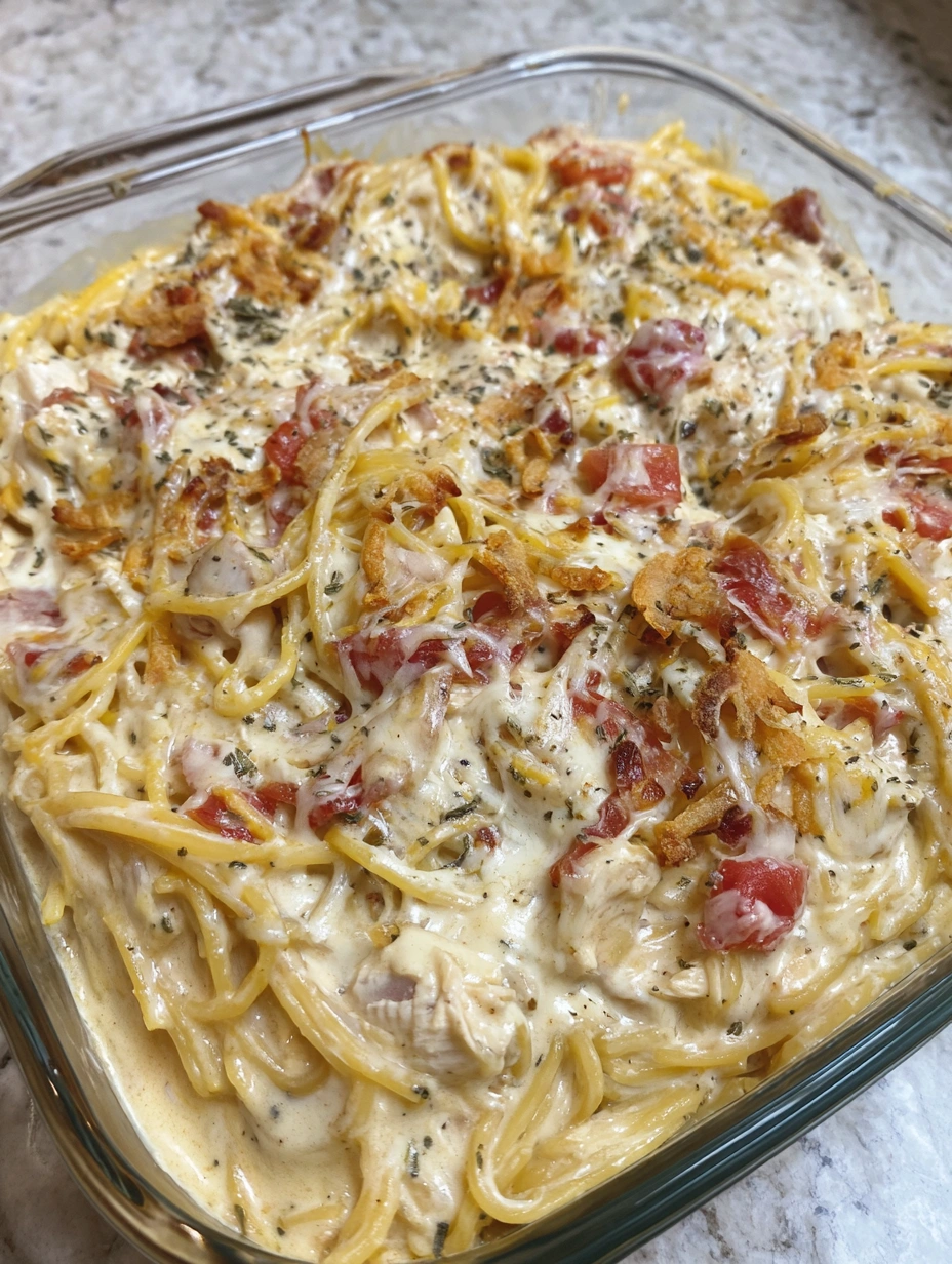 A dish of chicken spaghetti.