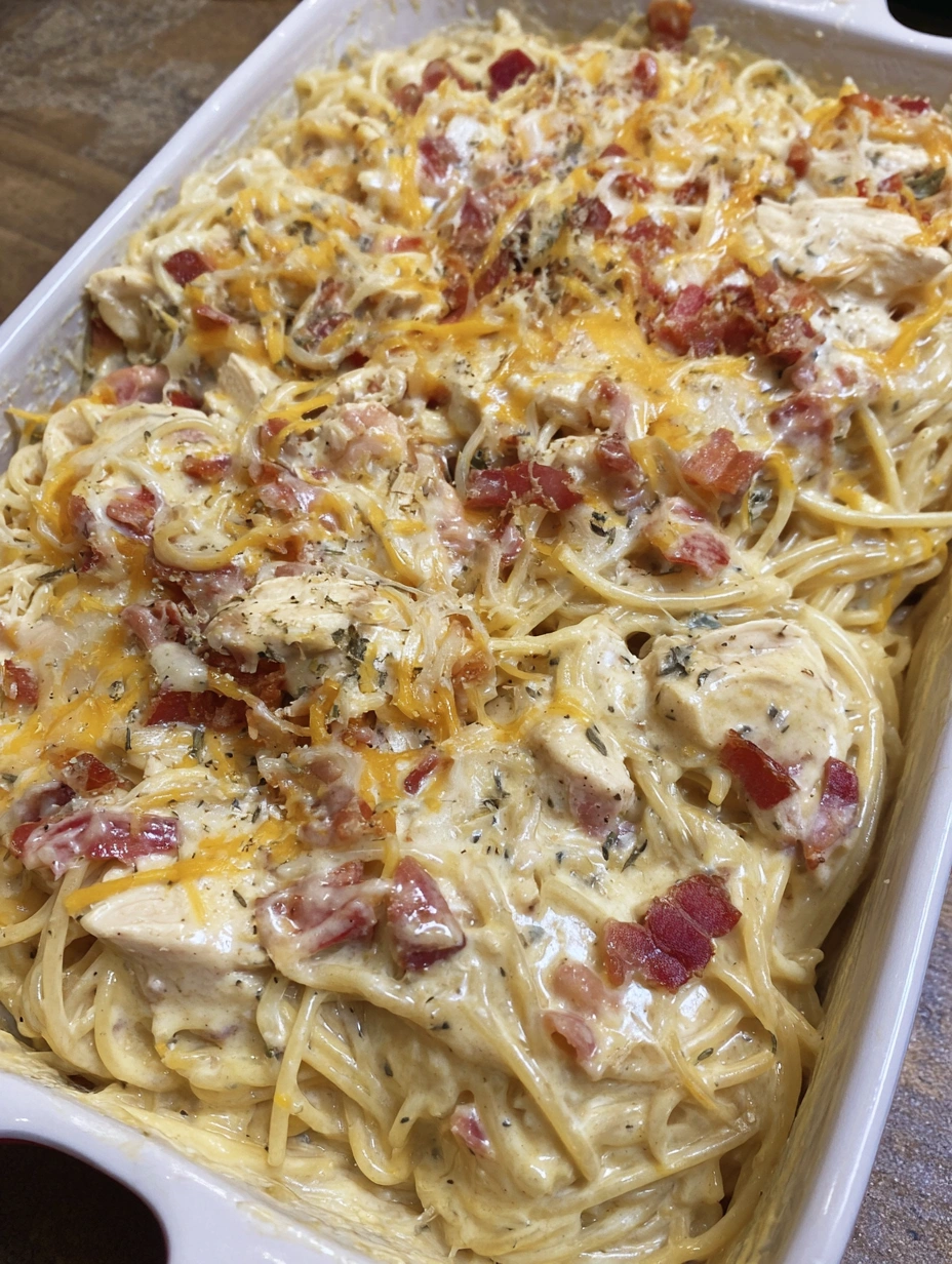 A dish of chicken spaghetti.