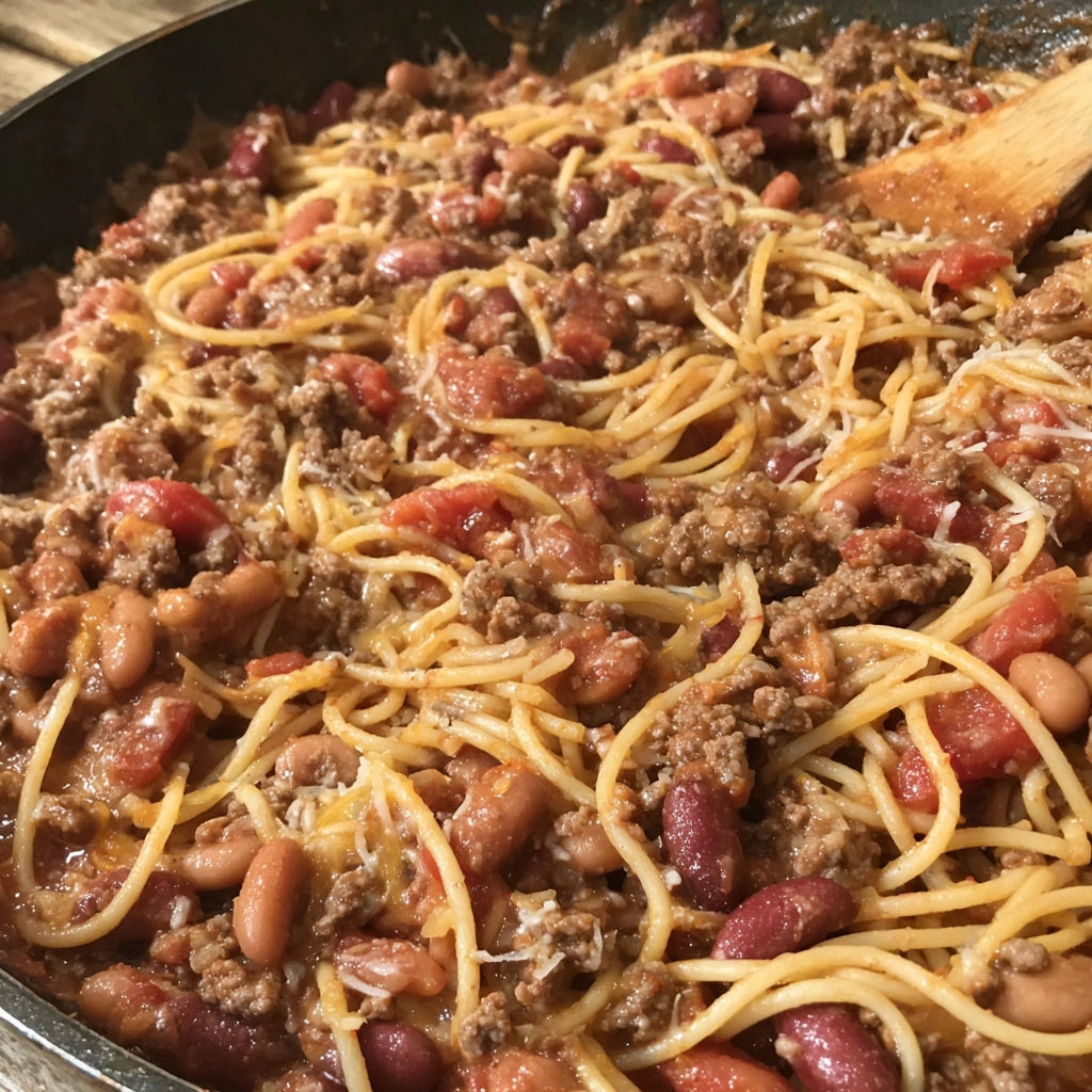 A bowl of Cowboy Spaghetti.