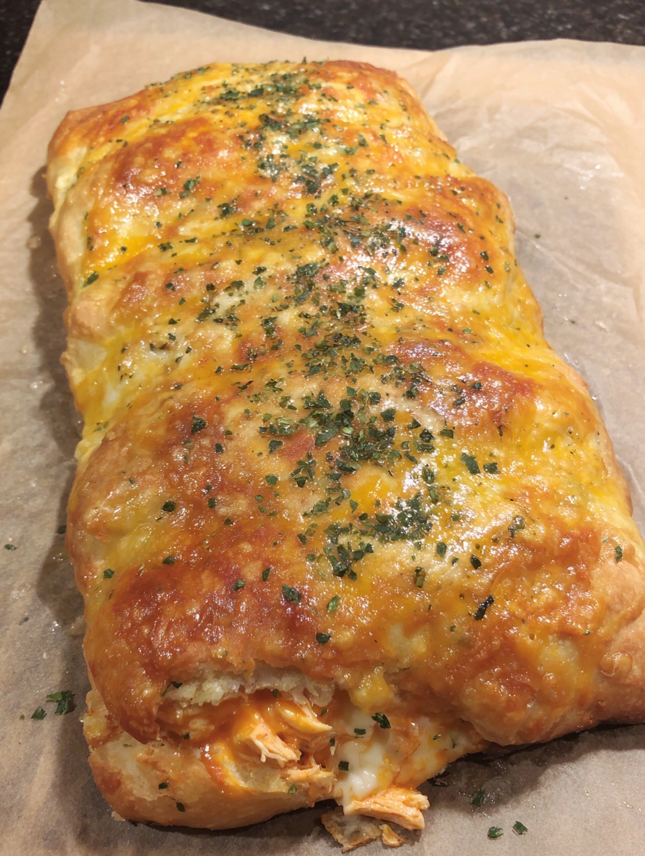 A slice of buffalo chicken stromboli.