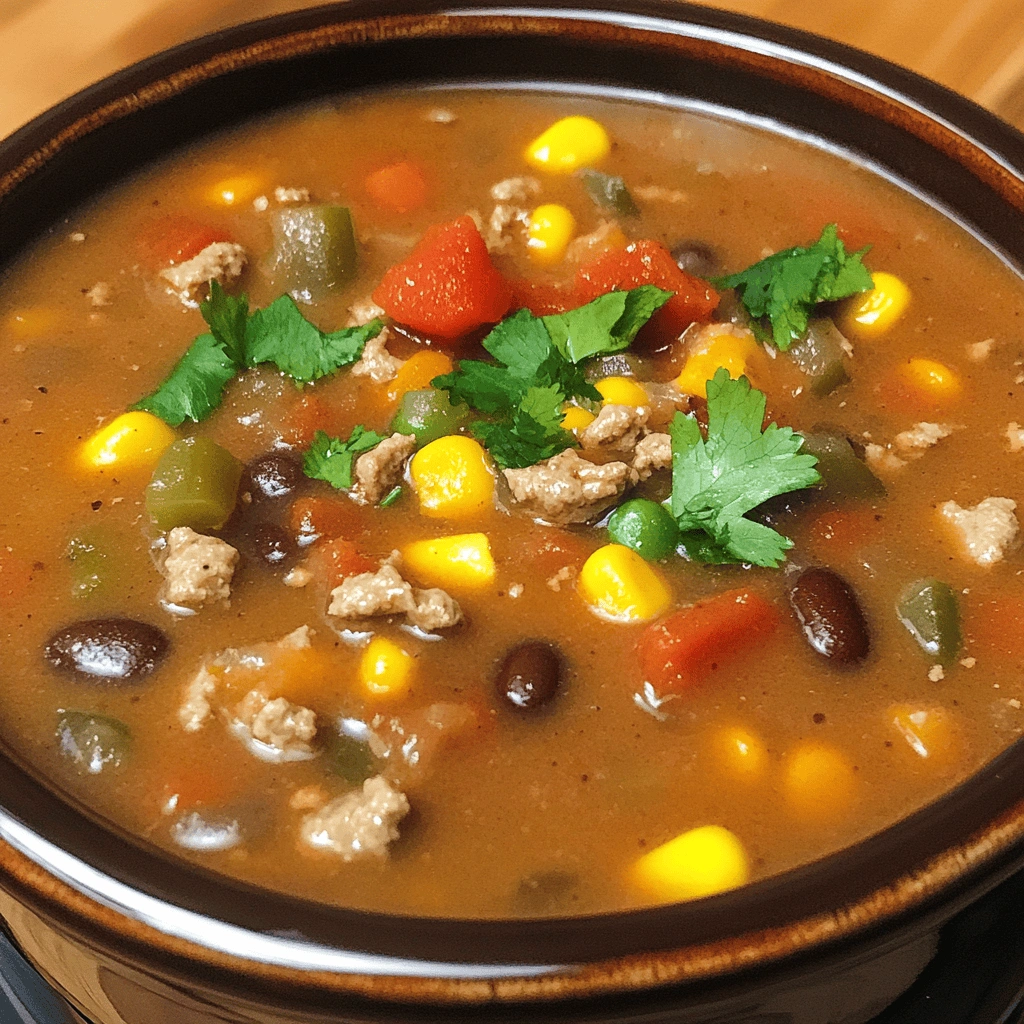 A bowl of soup with meat and vegetables.