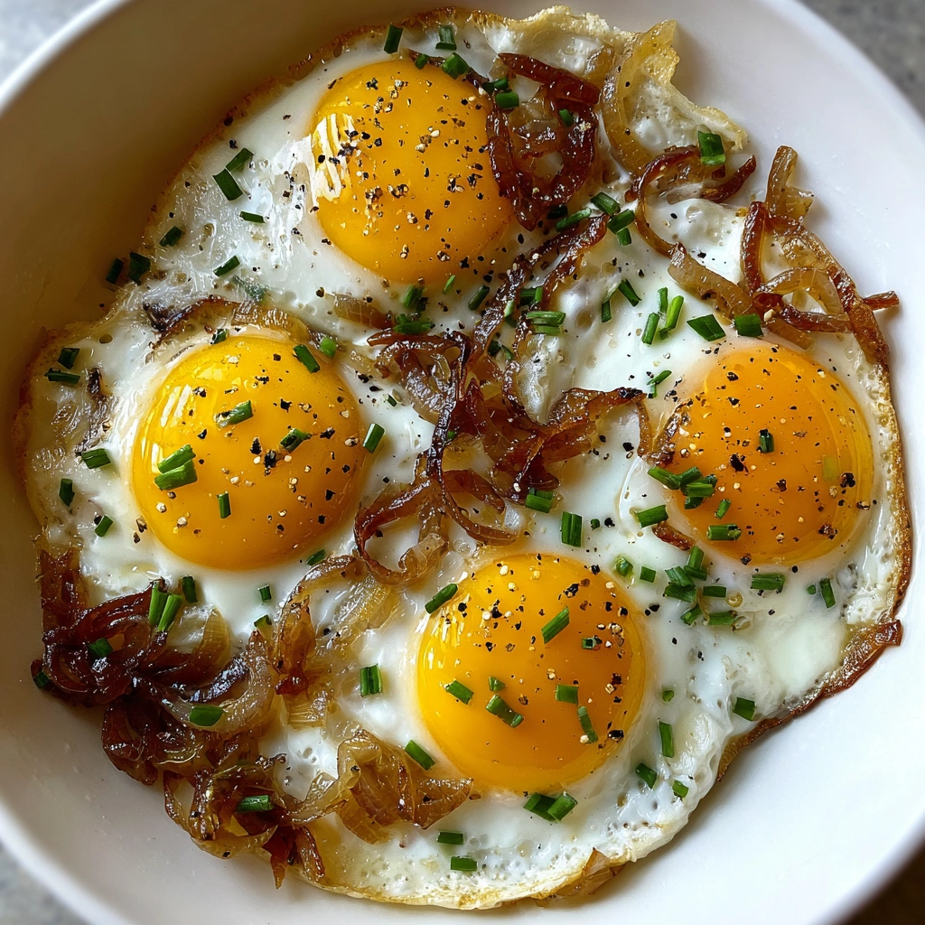 A bowl of eggs with onions.