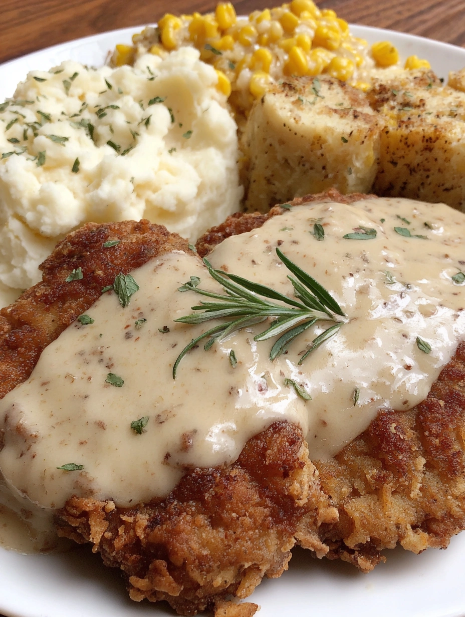 A plate of chicken fried steak with white gravy.