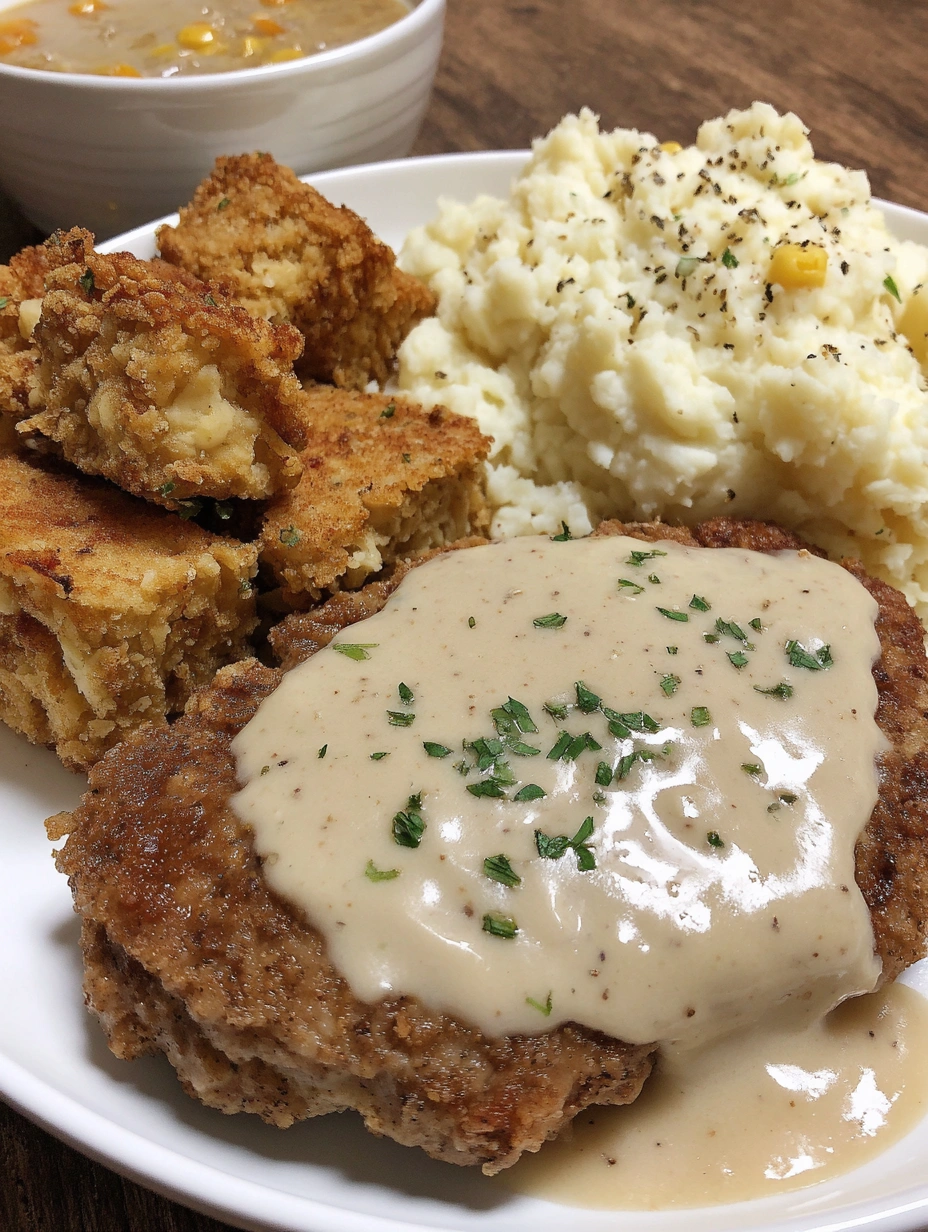 A plate of chicken fried steak with white gravy.