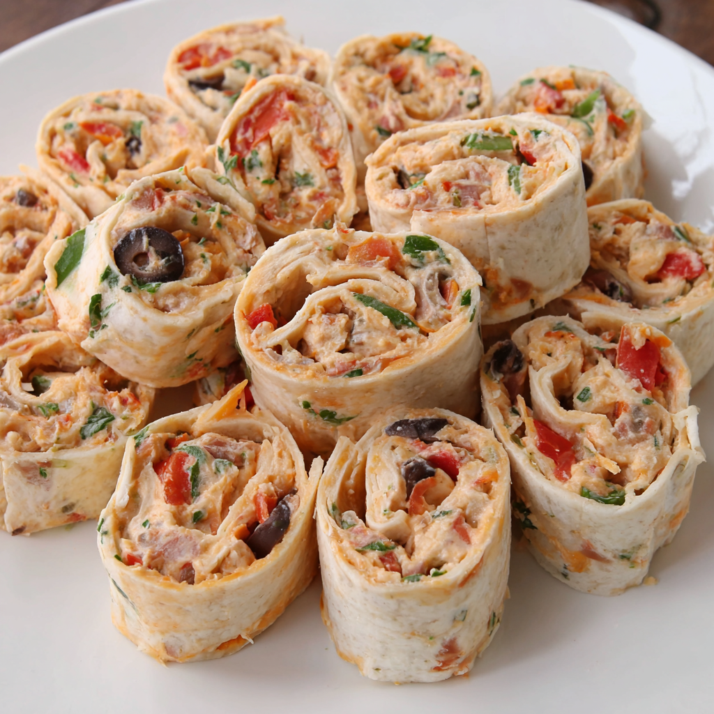 A plate of cheesy tortilla pinwheels.