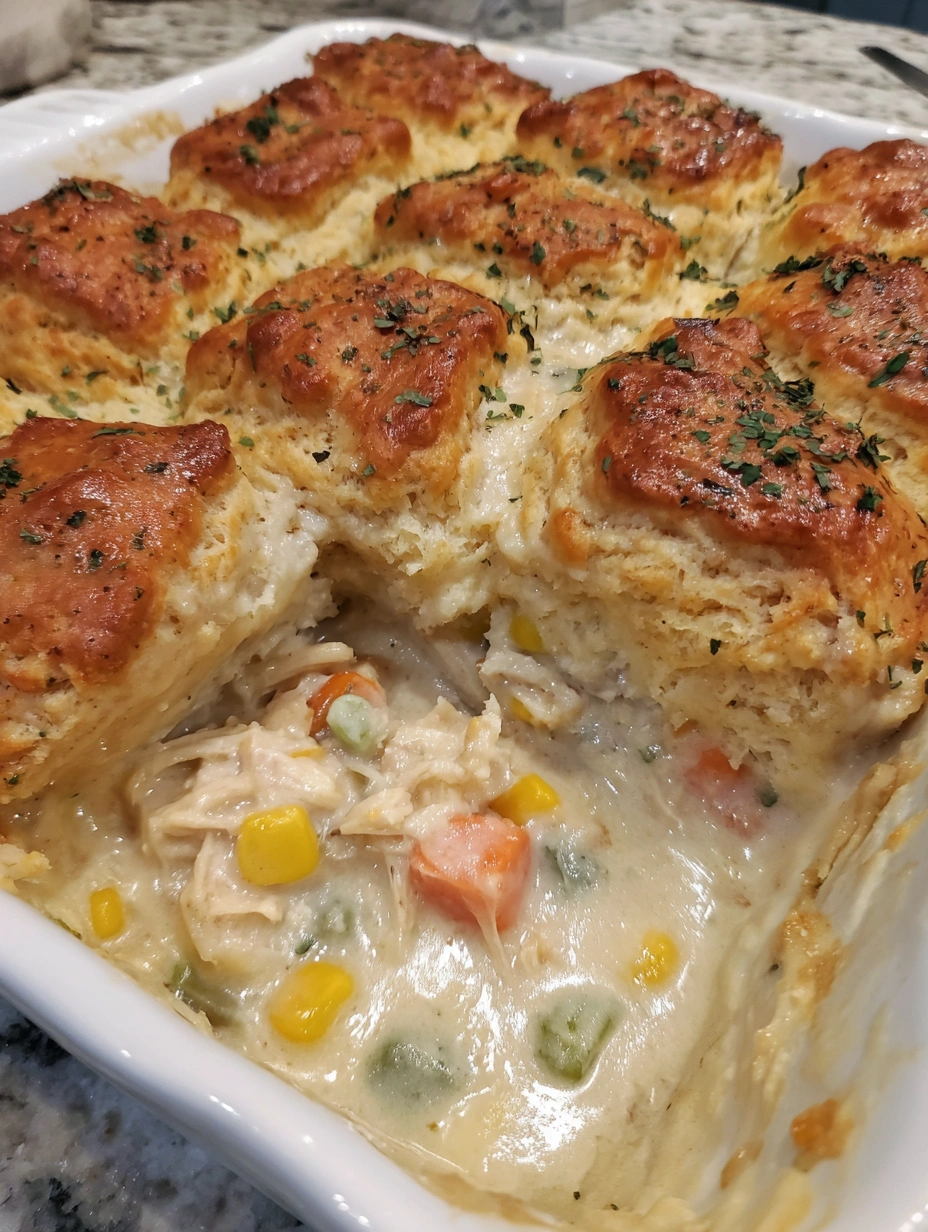 A close up of a Cheddar Bay Chicken Pot Pie.