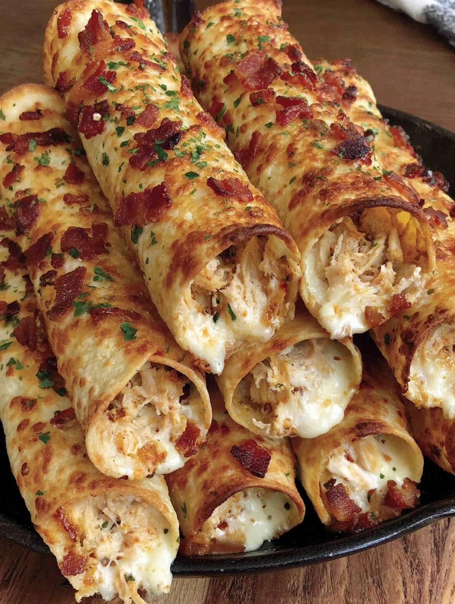 Crispy stuffed chicken bacon garlic-parmesan taquitos.