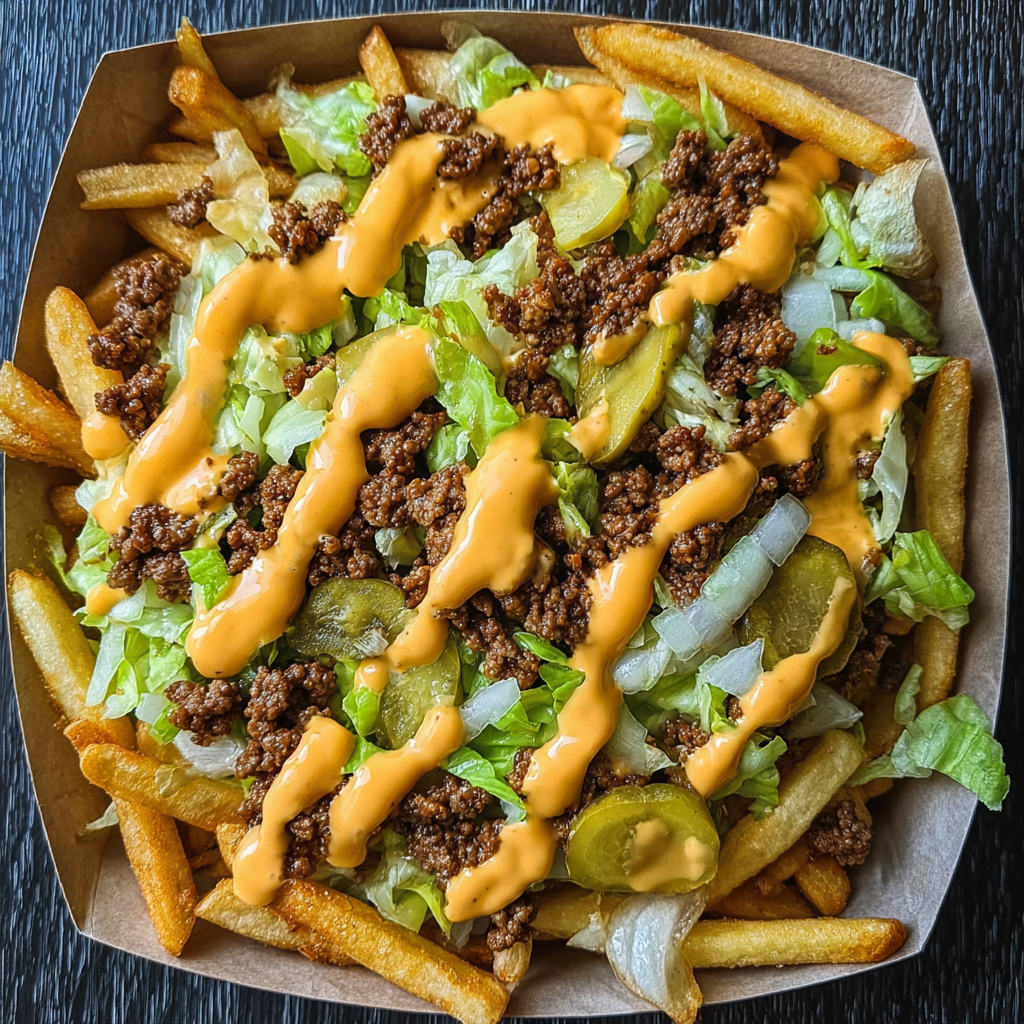 A plate of Big Mac Loaded Fries.
