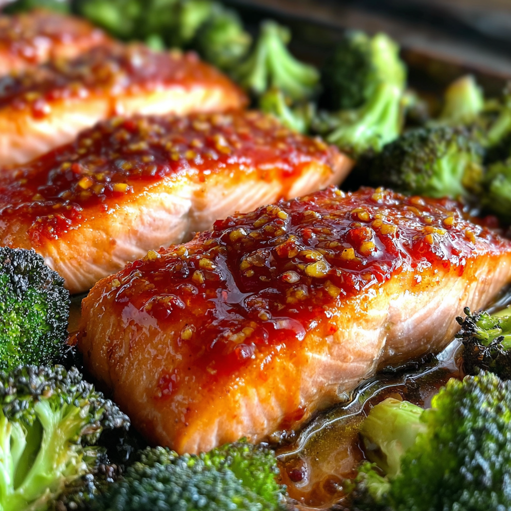 A close up of a piece of salmon with a honey glaze.