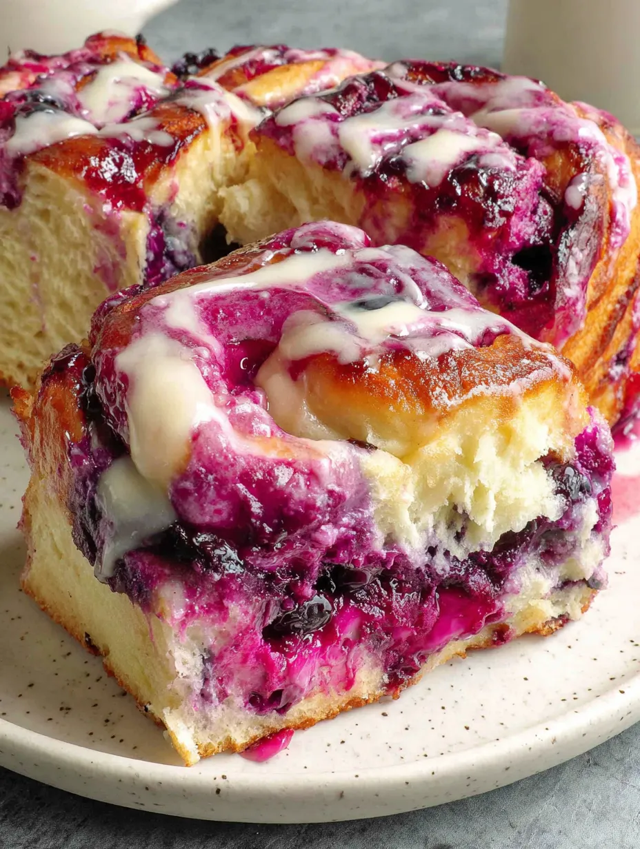 A close up of a blueberry sweet roll.