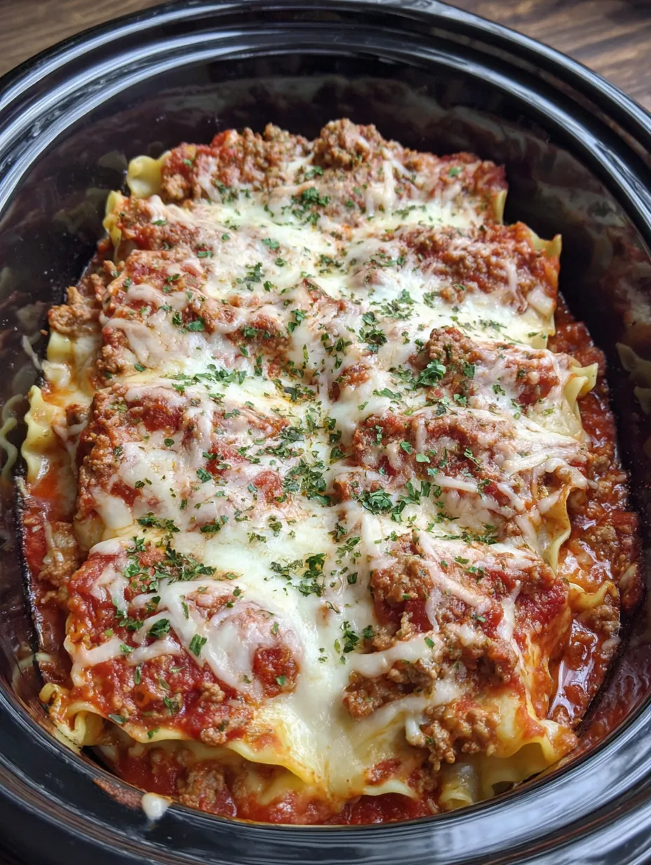 A close up of a crockpot lasagna.