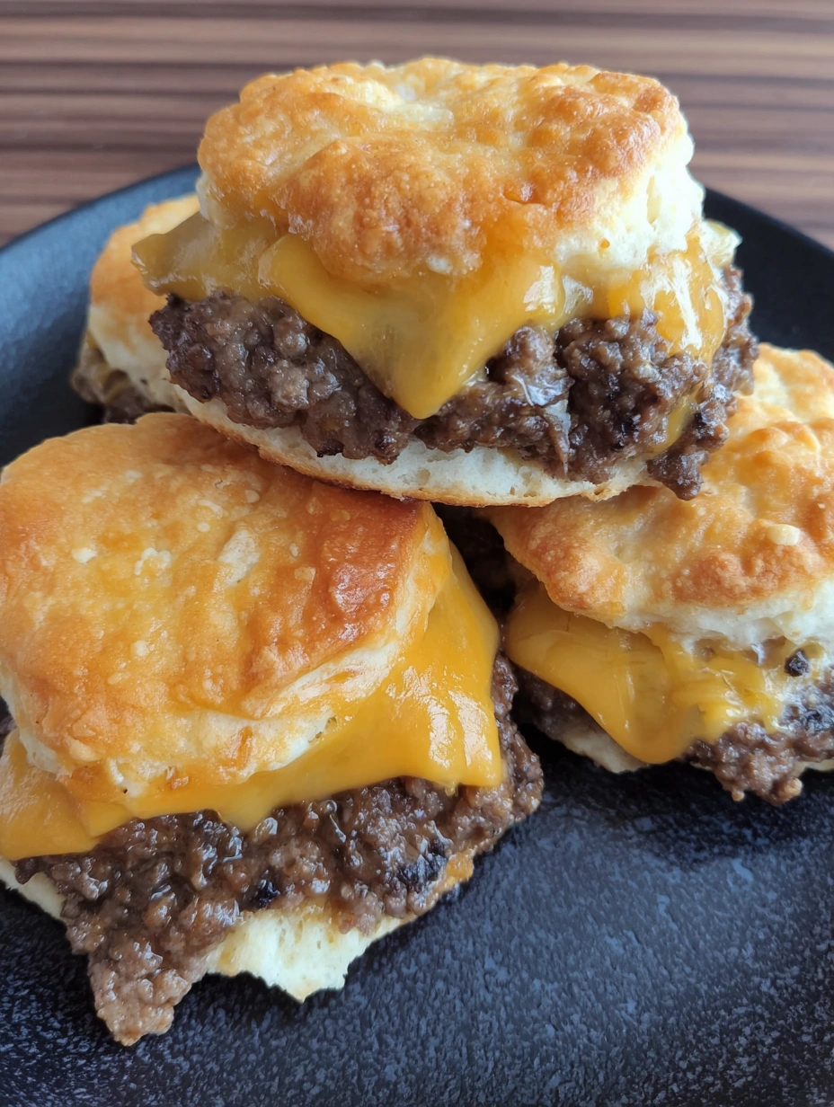 A stack of biscuits with cheese on top.